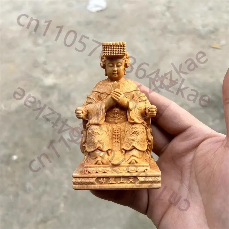 Cliff cypress wood carving token, Mazu statue, car ornament, home worship, sea god, heavenly Virgin statue, Buddha statue