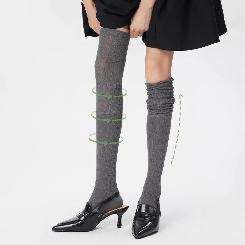 

1 Pair Autumn Winter Women Long Over Knee High Combed Cotton Knitting Hand Made Sewing Cuff Soft Grey Fashion Long Stocking