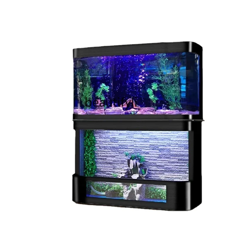 yj Large Aquarium Medium and Large Amphibious Cylinder Turtle Box Change Water Ecological Glass Landscaping