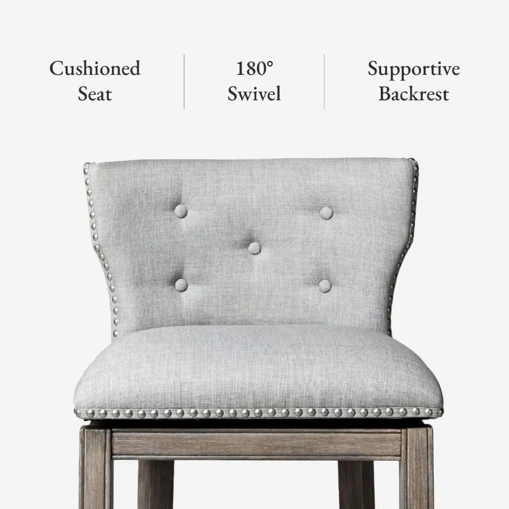 26 Inch High Counter Height Barstool with Low Back in Reclaimed Oak Finish with Ash Grey Fabric Upholstered Seat