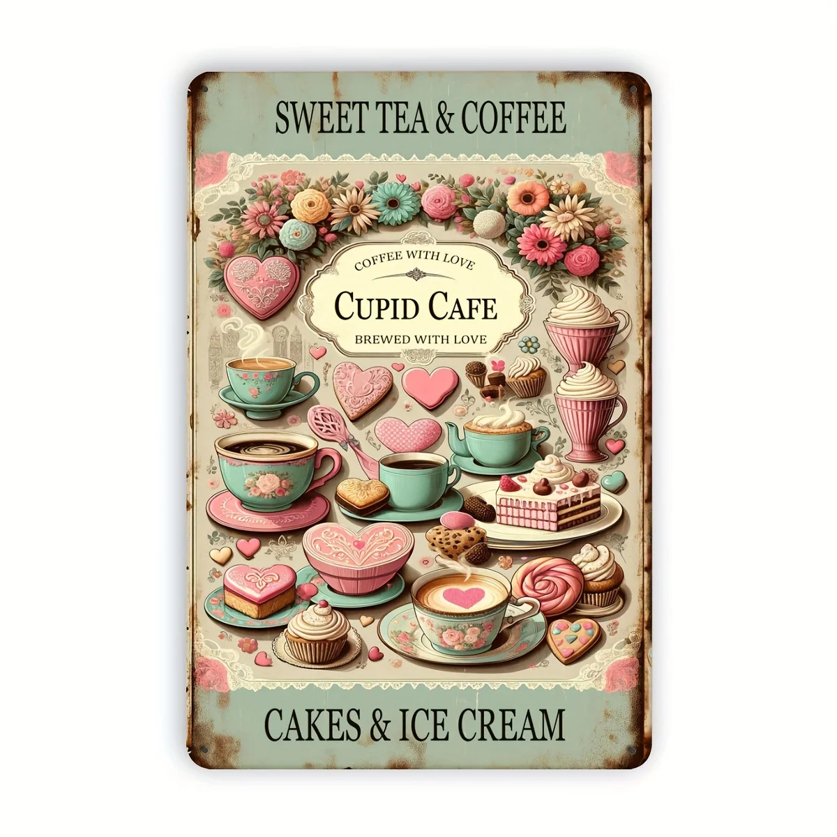 Vintage Pink Cupid Cafe Art - Waterproof & Dustproof Metal Wall Decor for Home, Bar, Restaurant, Garage - Perfect for Room Decor