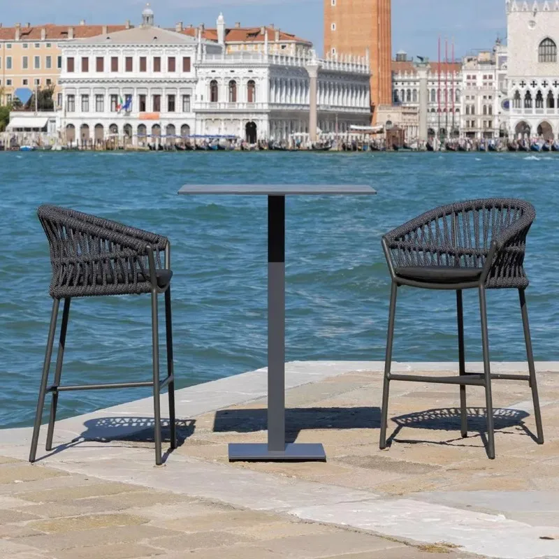 

Outdoor table and chairs, courtyard garden, rattan bar chairs, hotel B&B, café terrace, high chair, bar rattan chair combination