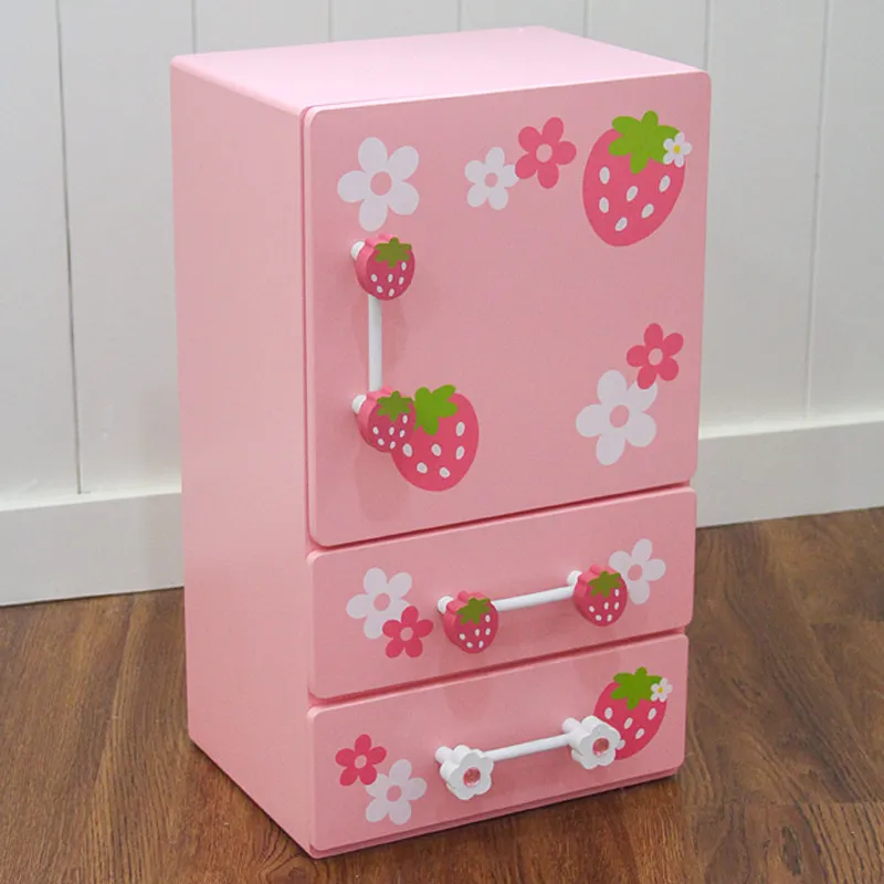 Children's Simulation Refrigerator Toys Kitchen Kitchenware Cooking Play House Set Wooden Puzzle Fruit Cutchella