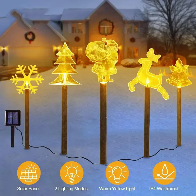 5PCS Solar Christmas Pathway Lights Solar Christmas Decor Star LED Lights Outdoor Waterproof Stake Lights Garden Walkway 860