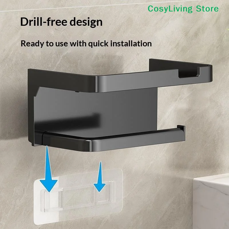 [CL]Toilet Paper Door Holder With Shelf Mobile Phone Door No Hole Fixing Holes Modern Multifunctional Bathroom[CL]