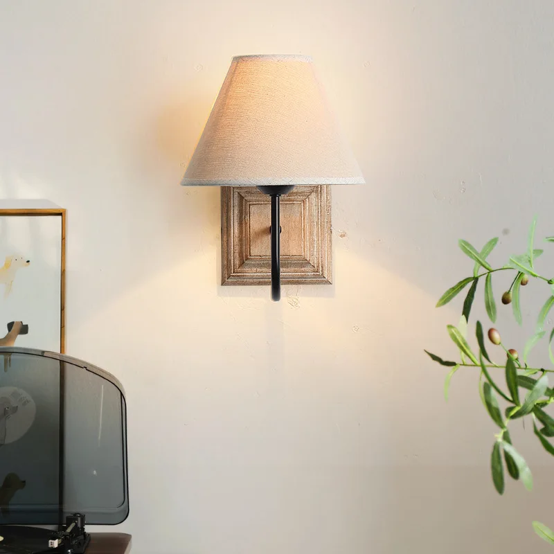 Simple solid wood retro old wall lamp living room dining hall bedroom wall lamp