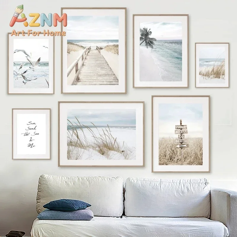 Nordic Beach Landscape Picture Wall Art Canvas Painting Modern Reed Plant Poster and Print for Home Decor Living Room Design
