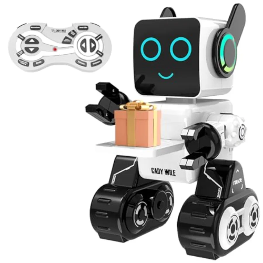 

Rechargeable RC Robot Toy for - Interactive Intelligent LED Light, Speaks, Dances, Built-in Coin Bank White