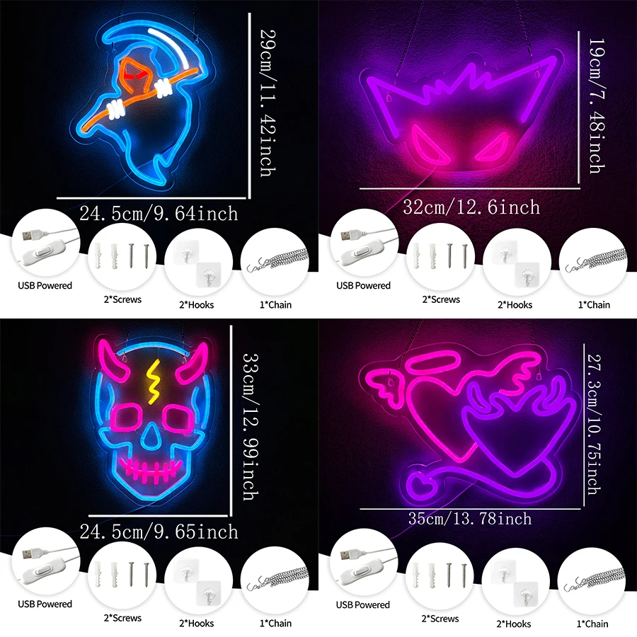 Demon Mask Led Neon Sign, Cartoon Devil Evil Spirit Icon, Suitable For Game Room, Tattoo Shop, Bedroom, Bar, Party Art Decor.