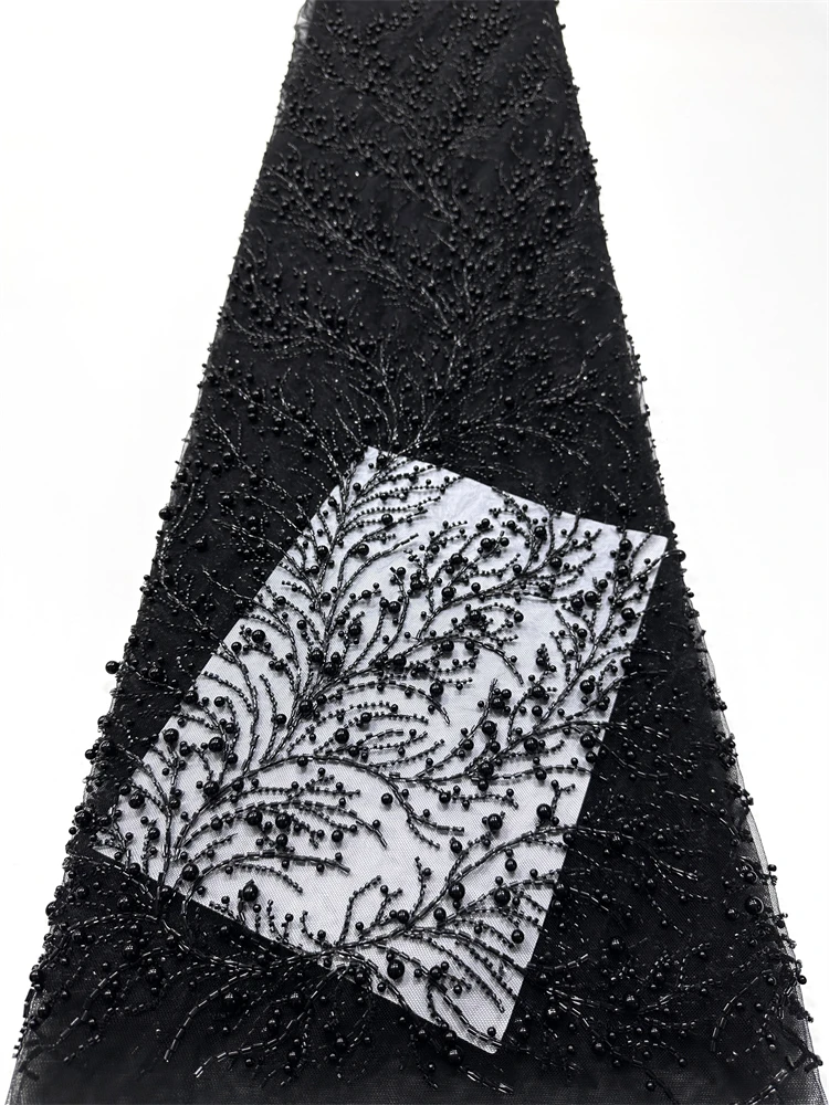 Popular Beaded Fabric With Sequins Embroidery African Nigeria Pearl Lace French Mesh Lace For Party Dress Wedding Dresses