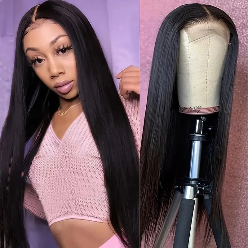 Fashionable , middle-parted long straight hair, full lace front wig