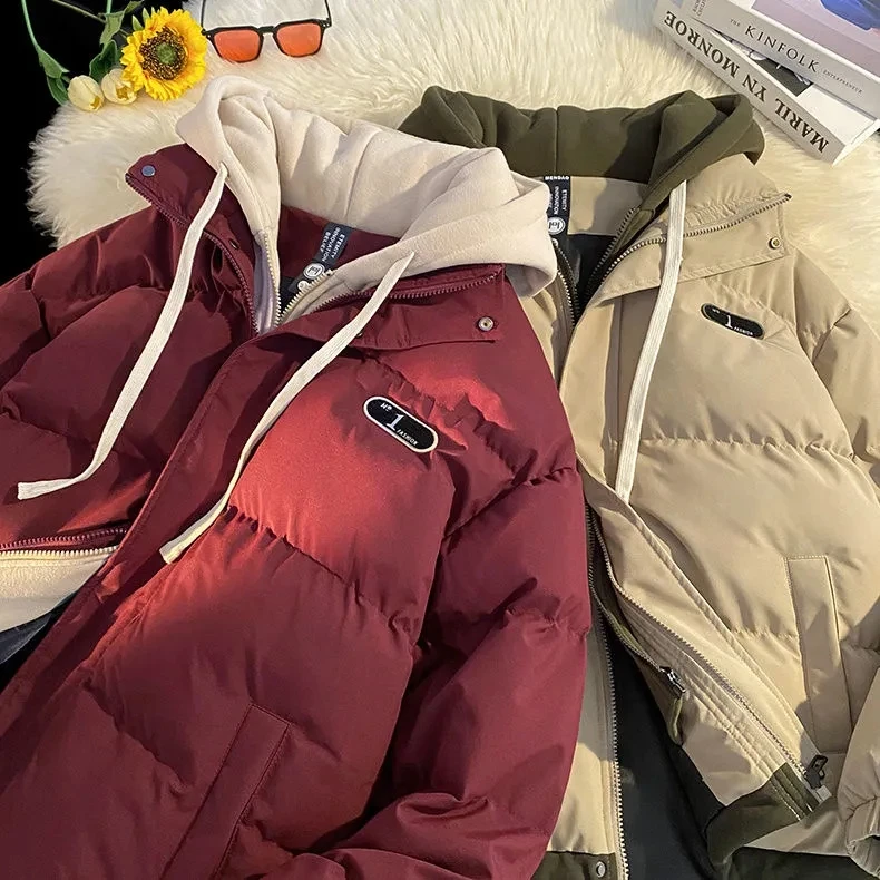 

2025 Autumn winter New Fake two-piece Spliced Hooded Down cotton Jacket Women's Casual Loose Thicken Parkas Warm Cotton Coat