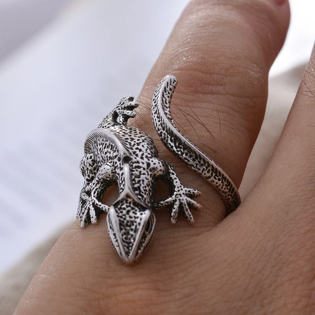 New Arrival Retro Lizard Animal Design Punk Hyperbole Thai Silver