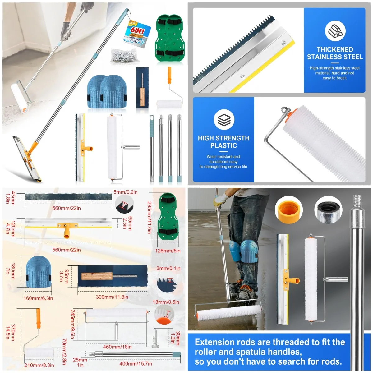 

Upgraded Self-Levelling Cement Tool Kit - Spiked Roller & Adjustable Pole for Garage Flooring