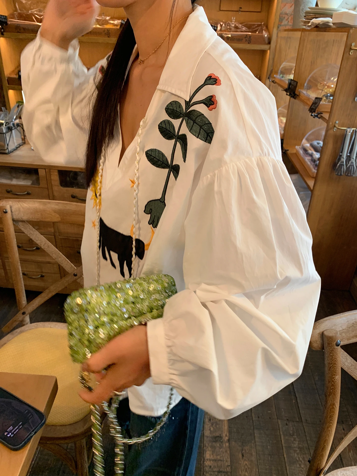 Début de l'automne femmes ample pur coton Long Sve v-ne irt 2025 nouvelle version coréenne Sle tissu mince respirant touristique...