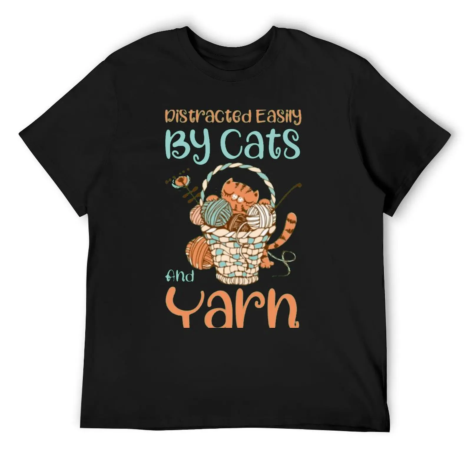 

Easily Distracted By Cats And Yarn Knitting Yarn Crochet T-Shirt vintage rapper graphic tees plus size tops mens t shirt