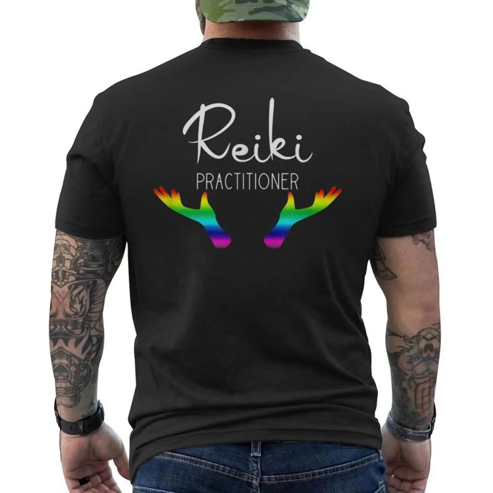 Reiki Praticien Holistique De Guérison D'énergie T shirt imprimé au dos Cadeauxyz vintage Washed homme Versatile Unisex