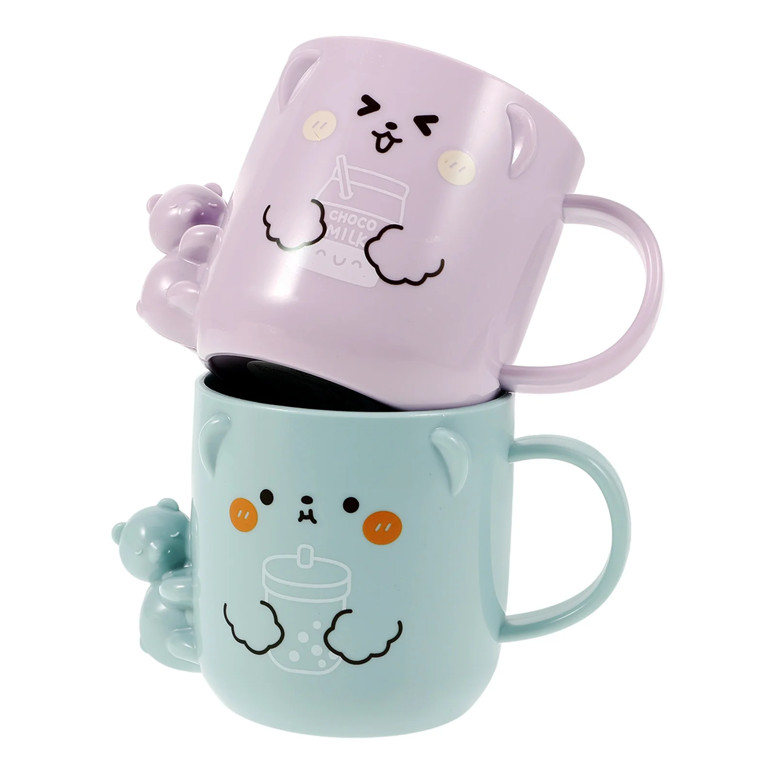 

Набор из 2 милых пластиковых стаканов для ванной в форме 3D-медведя с гладким краем и безопасным дизайном для многоразового использования