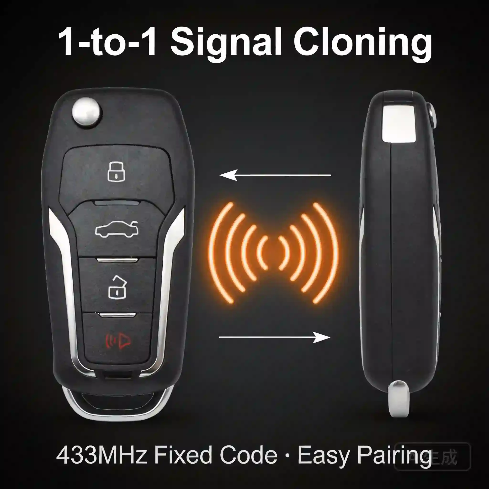 Folding Car Key Duplicator 433MHz Fixed Code Cloner 1:1 Copy Remote Fob for EU US Asia Cars 3 4 Button Auto Lock Replacement