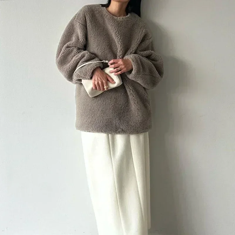 Japan Style Lamb Wool Ropa Mujer Loose O-neck  Woman Jackets Long Sleeve Chaqueta Mujeres Warm Coats Spring Winter Clothes