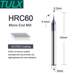 TULX 1PC HRC60 Micro fresa quadrata 2 flauti 0.2-0.9mm TiAIN Micro piatto 4mm fresa con gambo Mirco punta per incisione in metallo duro