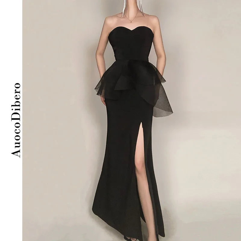 

Sexy Svel Wrap Chest Long Skirt Evening Gown Autumn Winter New Design Net Split Maxi Dr Korean Sle mid Waist Zipper