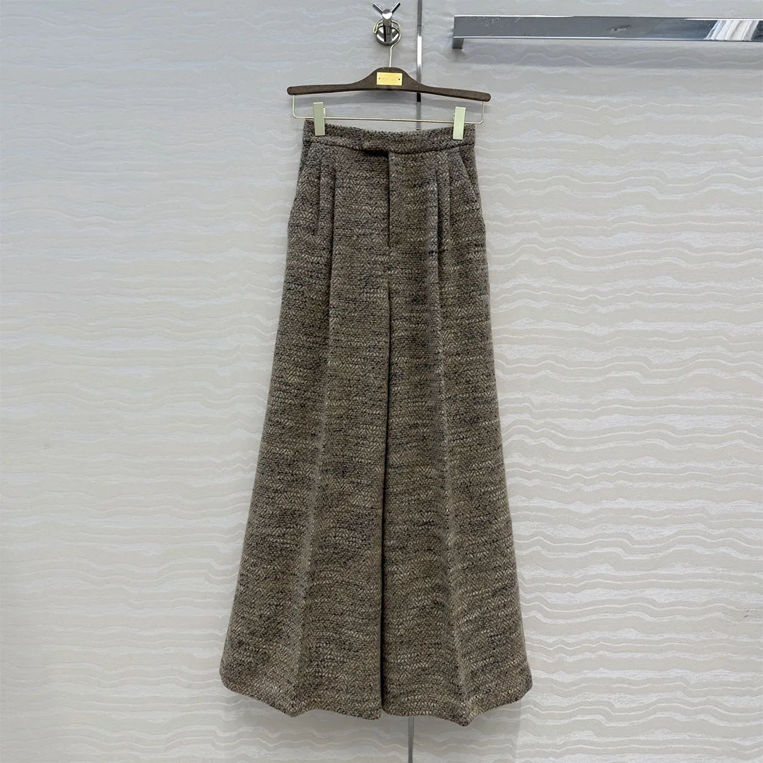 

New Winter Old Money Style Vintage Woolen Wide Leg Loose Pants Women High Waist Folds All-matched Casual Work Wear Trousers