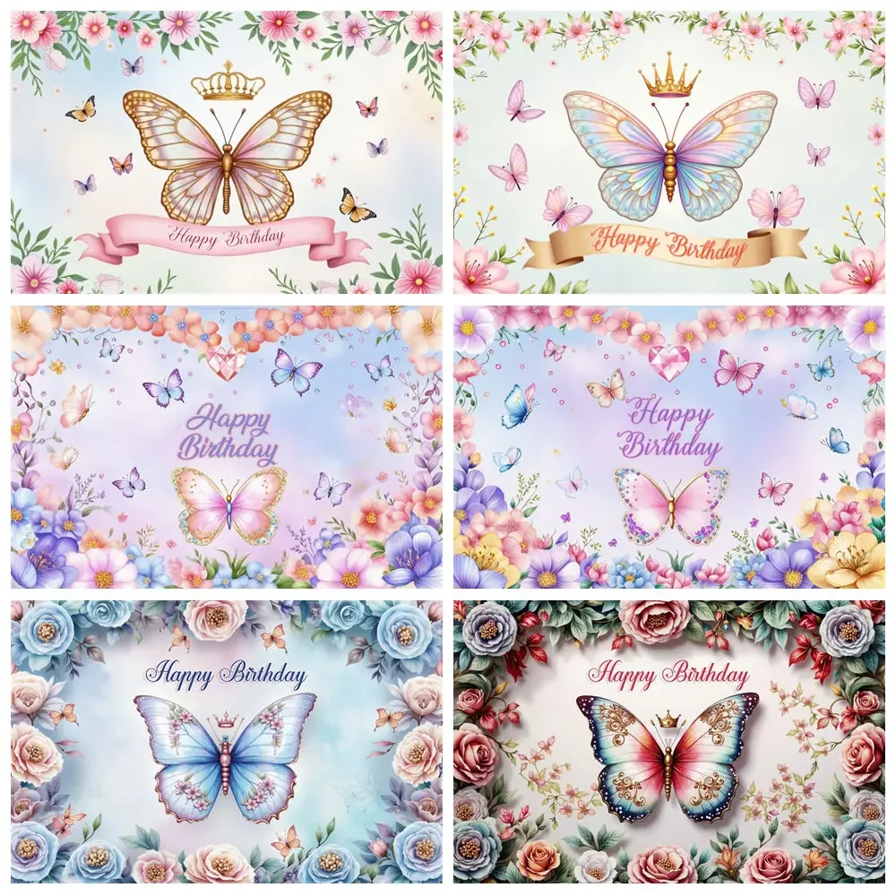 

MOON.QG Fairy Butterfly Birthday Photography Backdrop Wonderlan Flower Women Children Portrait Banner Photo Studio Photozone