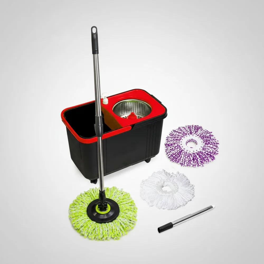 

360° Spin Mop & Bucket Set with Wringer - 3 Washable Microfiber Heads, Soap Dispenser for All Floor Types
