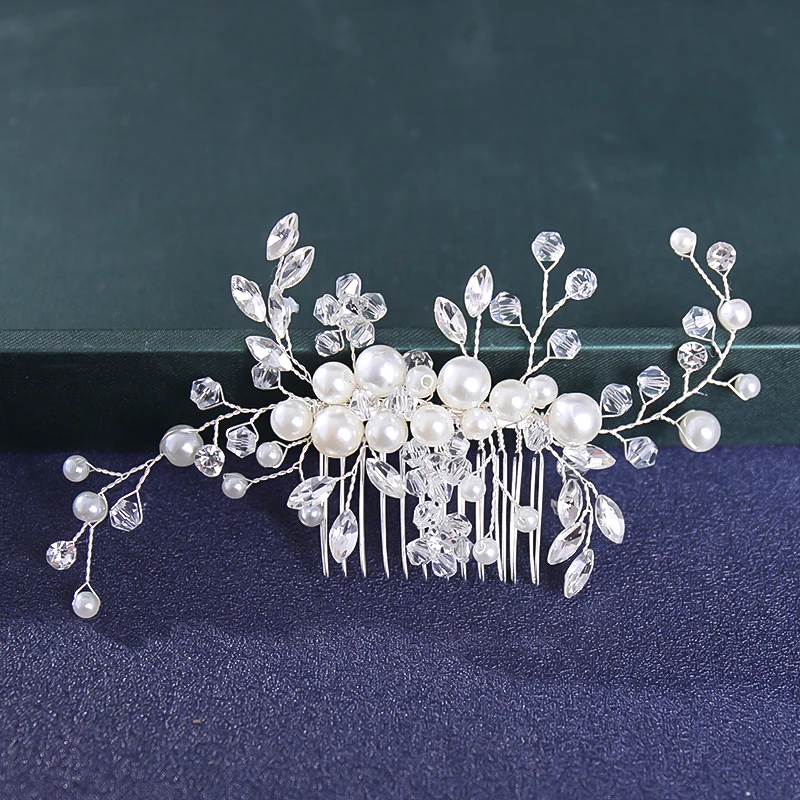 Wedding Pearl Hair Comb rose gold flowers female hair jewelry golden wedding Hair Jewelry Fashion Bride Metal Jewellery image 3