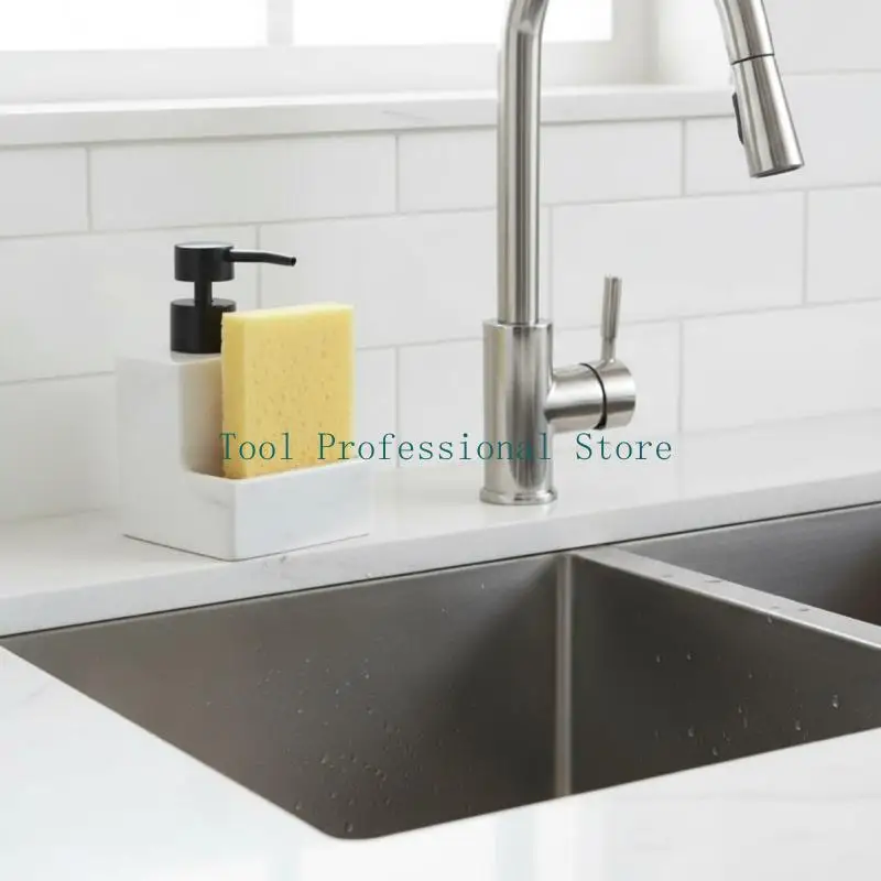 57QF Convenient Kitchen Soap Dispenser with Sponge Holder Press Refillable Bottle for Hand Soap, Dish Soap & Lotions