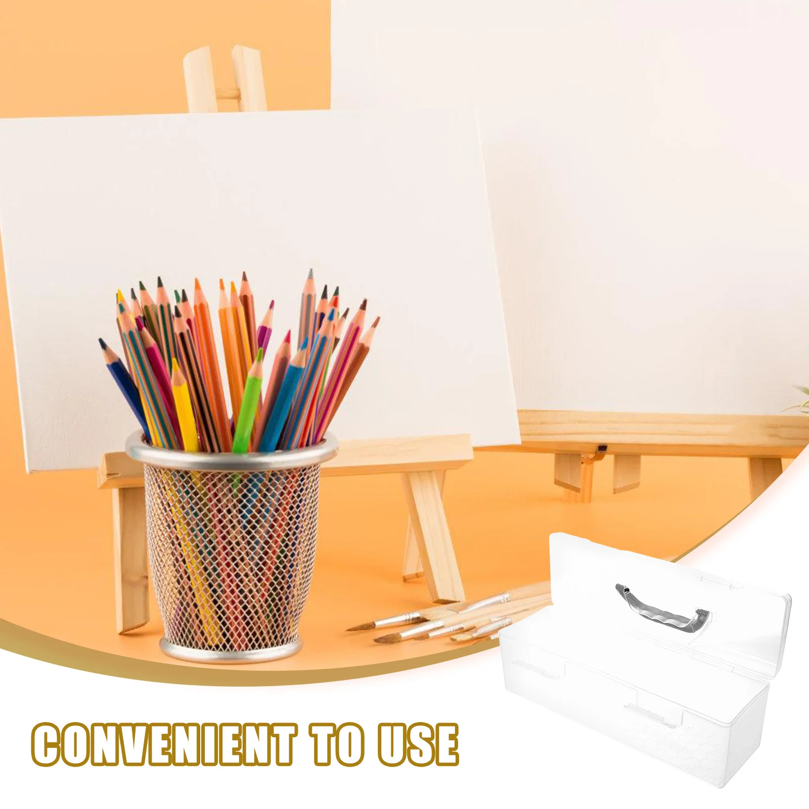 Clear Plastic Paint Brush Storage Box with Handle Rectangular Art Supply Organizer for Watercolor Gouache Painting Tools