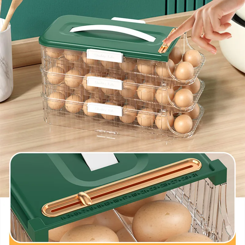 Gaveta Tipo Frigorífico Egg Storage Box, Rolagem automática, Organizador de cozinha, Organizador doméstico, Recipientes herméticos, Comida