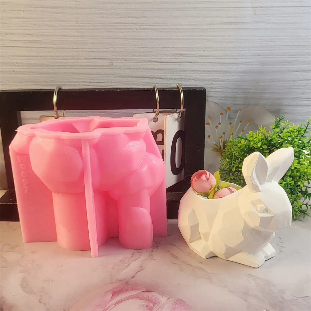 

3D Geometric Rabbit Silicone Plaster Mold, DIY Candle Making Supplies, Easter Bunny Handmade Candlestick Ornaments