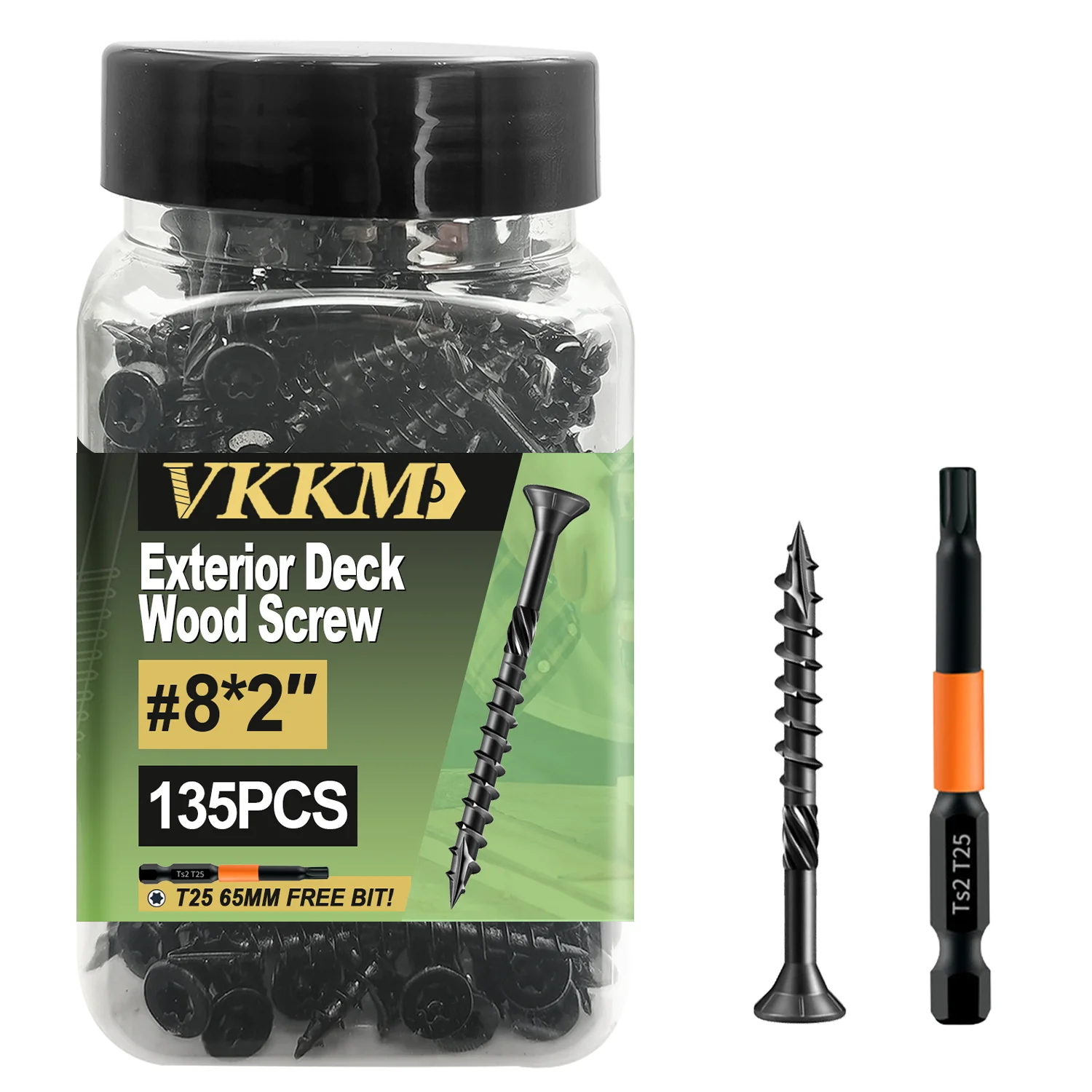 

VKKM Black Wood Screws #8×2, 135/250/330Pieces, with Excellent Rust Resistance, Suitable for Outdoor Wooden Fences.