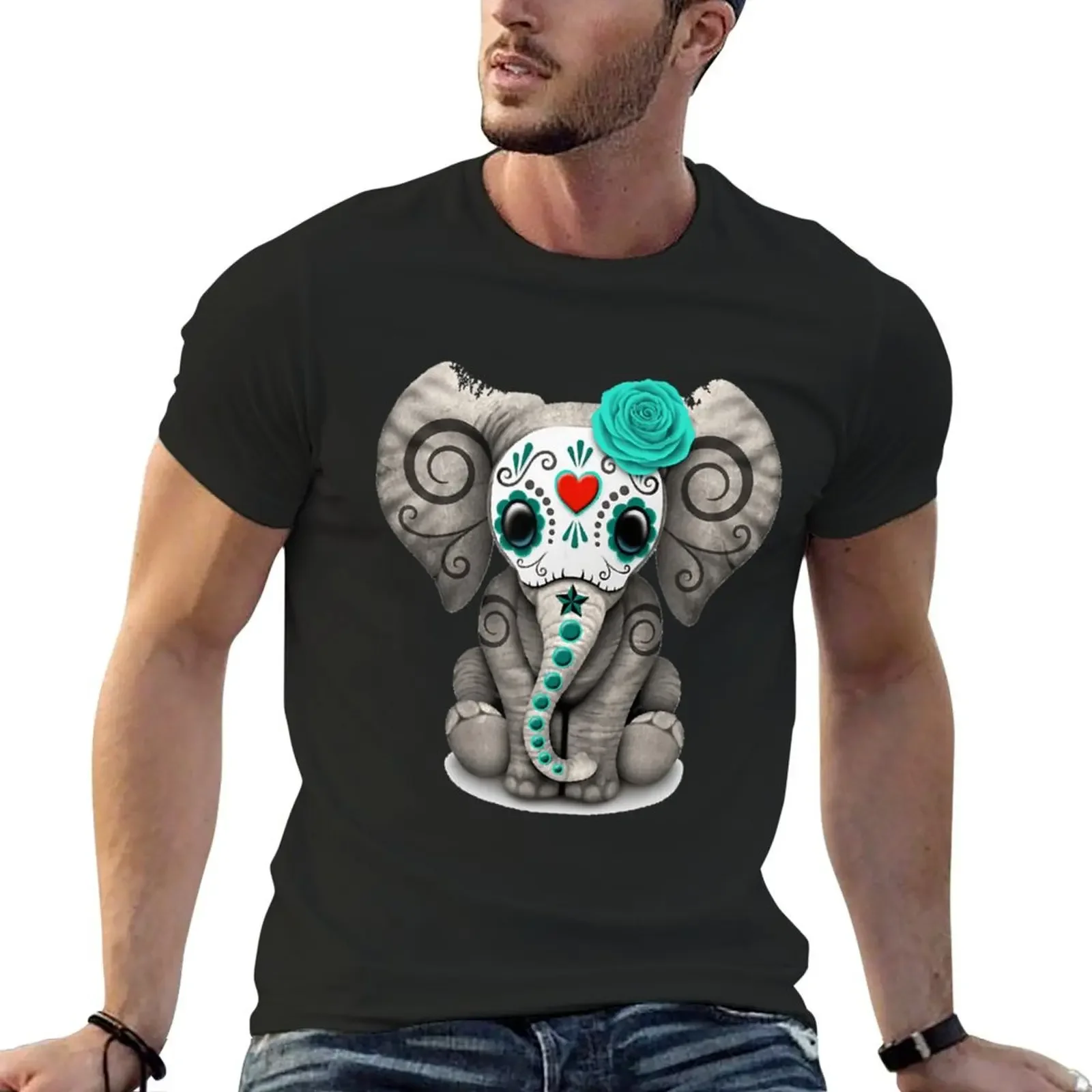 

Sugar Skull Elephant Day Of The Dead Halloween T-Shirt Personalized t-shirt customs vintage clothes mens t shirts top quality