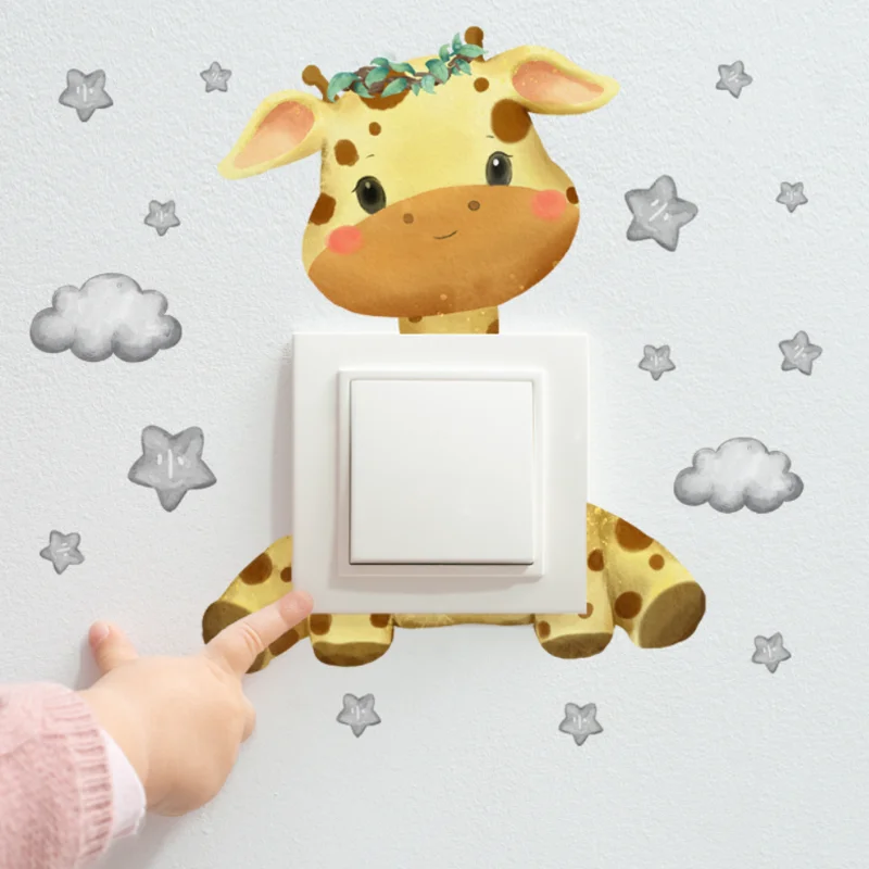 Cartoon Giraffe Cloud Star Switch Wall Sticker Children's Room Bedroom Background Decoration Sticker Antifouling Removable