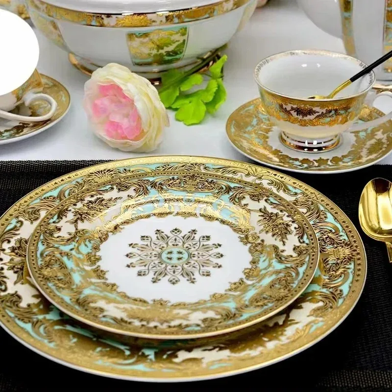

Modern luxury German bone china ceramic dining table tableware set kitchen