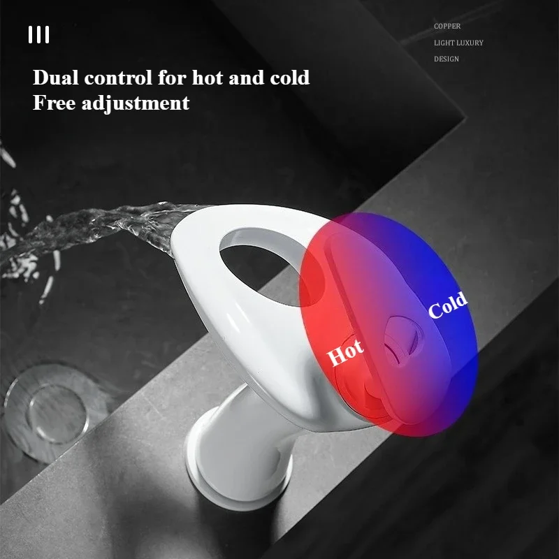 Brass basin faucet bathroom bathroom cabinet wash basin waterfall hot and cold anti-splash faucet white