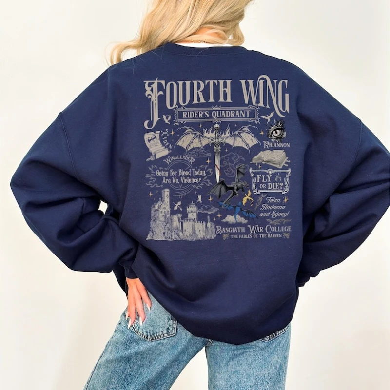 قميص رباعي الجناح الرابع لراكبي الدراجات الخيالية Dragon Merch Basgiath War College Lovers Tairn Xaden Riorson Andarna Empyrean Series