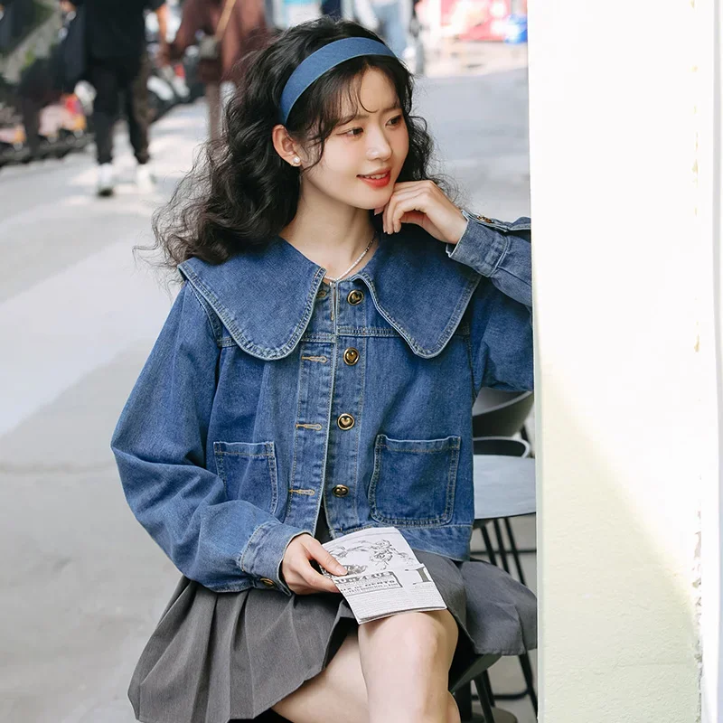 Chaqueta vaquera de manga larga para mujer, abrigo holgado informal con cuello de muñeca y bolsillo, con botones coreanos, a la moda, primavera y otoño, 2023