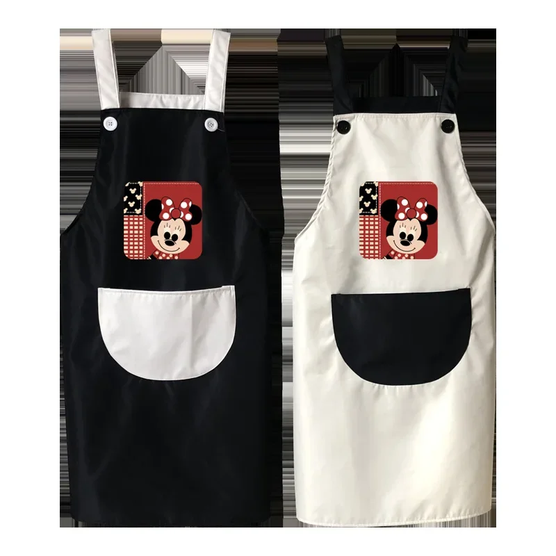 Disney Minnie Cartoon Anime Waterproof Polyester Bib Apron Woman Adult Bibs Home Cooking Baking Coffee Cleaning Aprons Kitchen