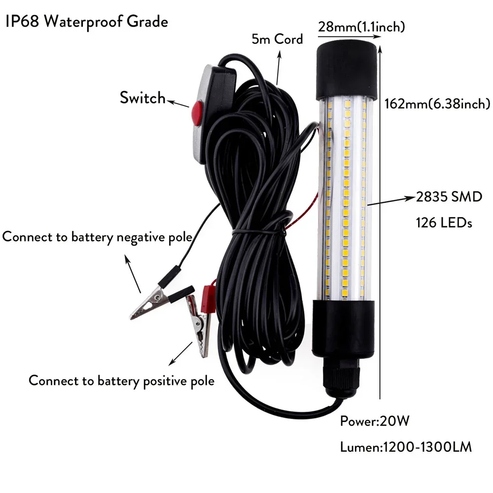 Imagem -05 - Impermeável Led Pesca Luz Fish Finder Lâmpada Isca Atraente Submersível Pesca Subaquática Luz 2835 Smd 12v 126 Pcs