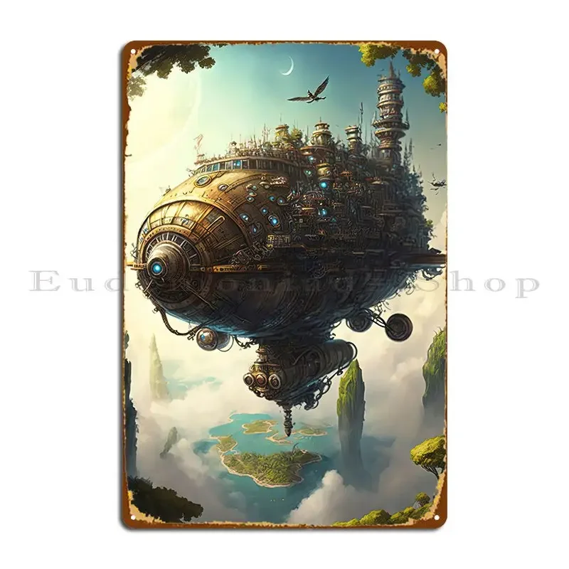Floating Steampunk City Metal Signs Pub Kitchen Wall Decor Designs Club Tin Sign Poster
