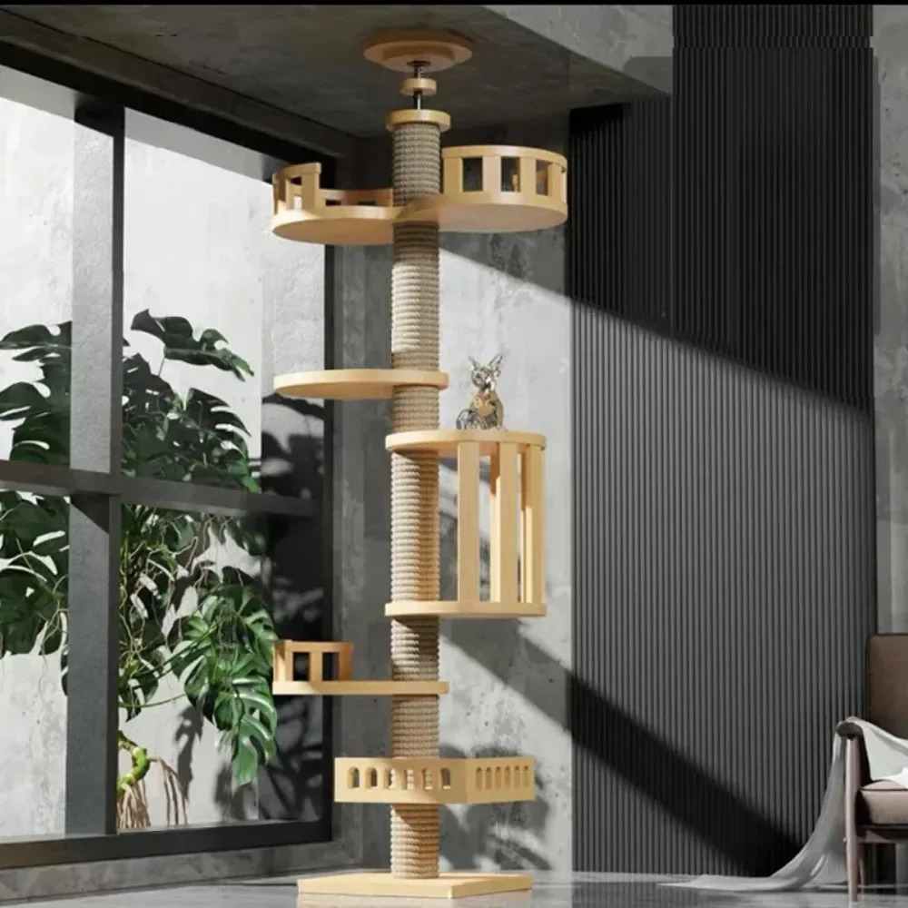 

Customizable Cats Tree Floor Solid Wooden Cat Tree House Climbing Pets Furniture Adjustable