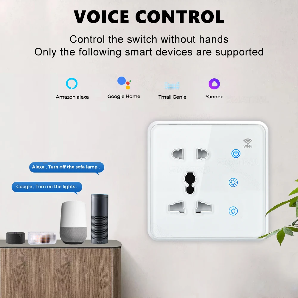 Tuya Wifi Wall Smart Socket 2Gang Switch Light Touch US EU UK Plug Tempered Glass Timing Electrical App For Google Home Alexa