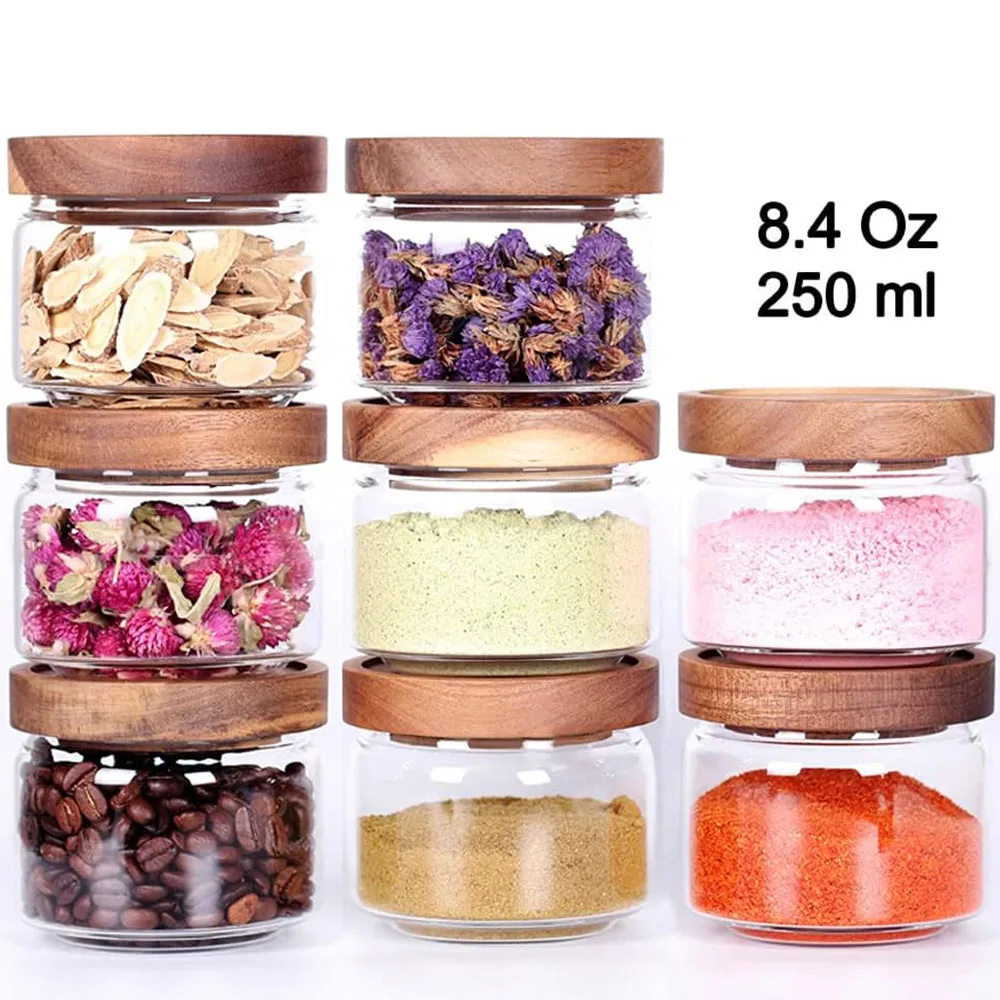 Spice Containers - 8.5oz Glass Spice Jars Stackable Empty Round Spice Bottles for kitchen Seasoning,coffee bean,tea,suger,herbs