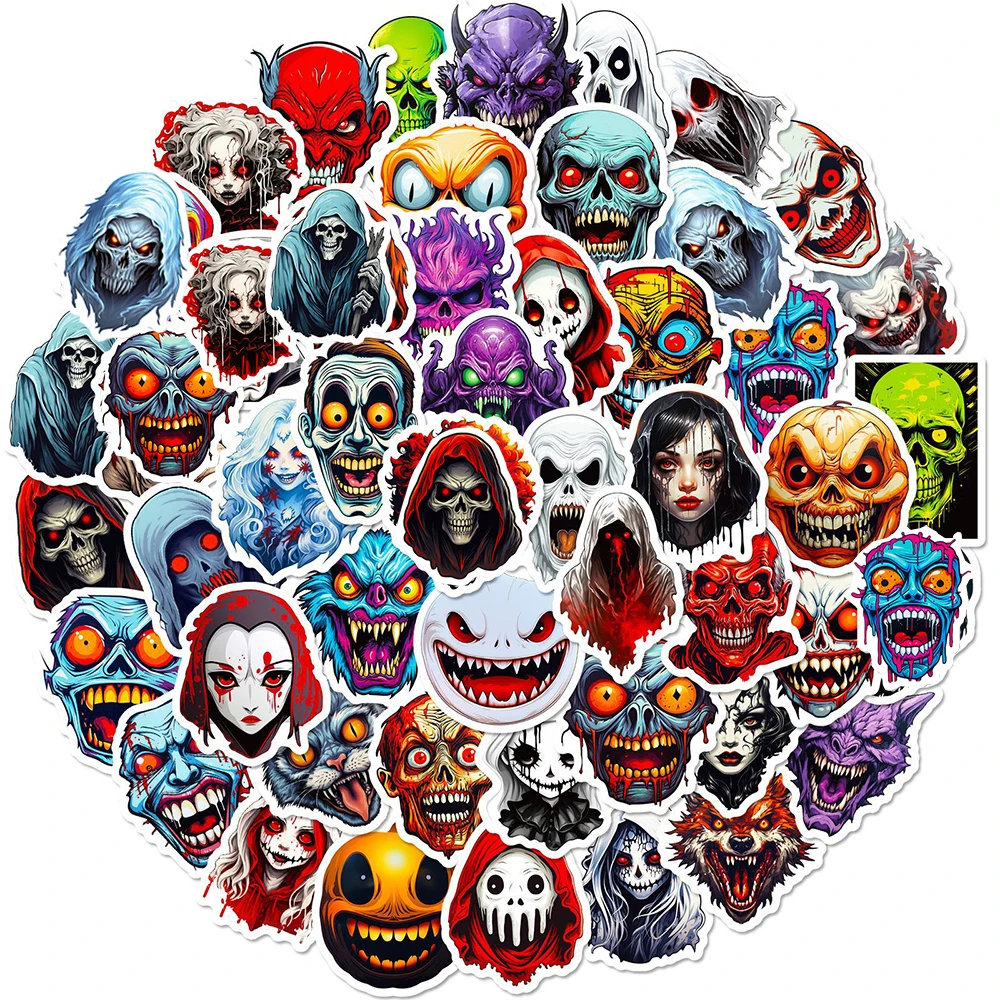 10/30/50pcs Halloween Themed Horror Characters Graffiti Sticker Scary Decoration Decal Waterproof Graffiti Skateboard Motorcycle