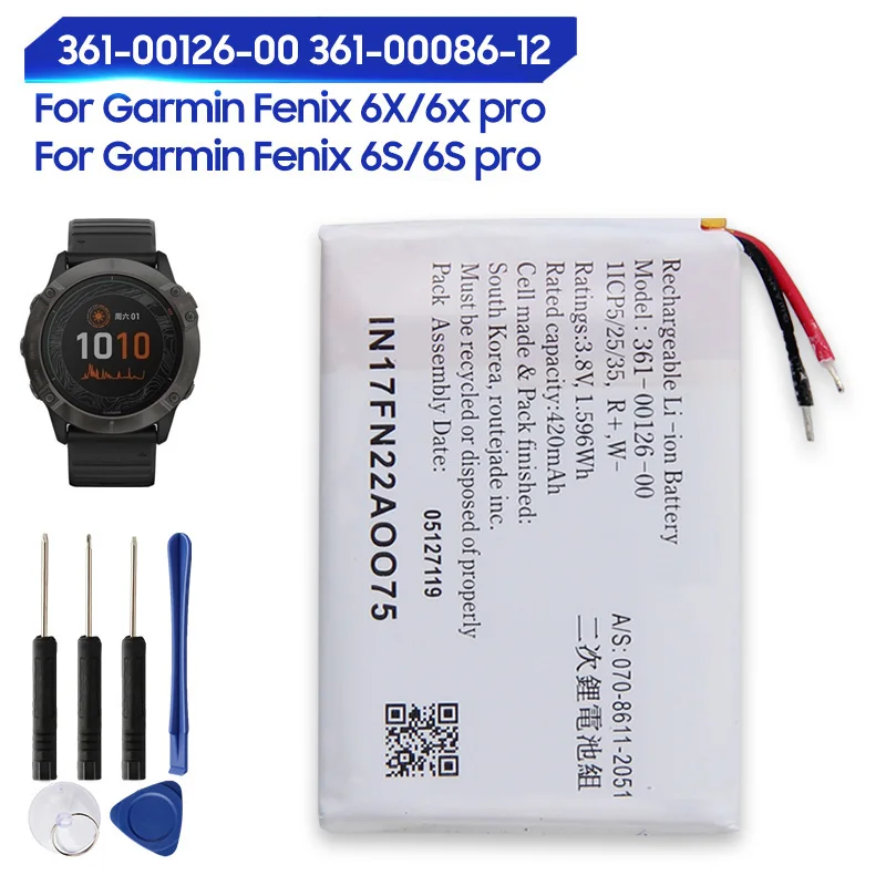 Battery 361-00126-00 For Garmin Vivoactive 3 Music Fenix 6X 6XPro 6S 6SPro 361-00086-12