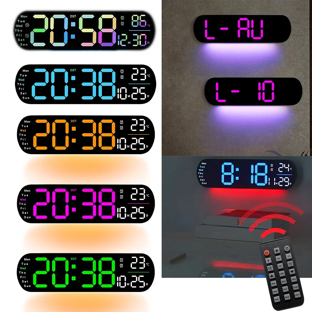 35CM LED Wall Clock Digital Large Screen Temperature Humidity Display Electronic Alarm Clock With Remote Watch Clocks Wall Decor